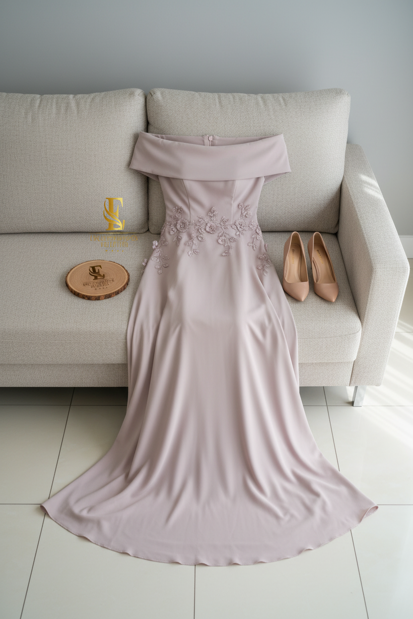 Vestido Rosa Palo Off-Shoulder con Apliques Florales cod.437