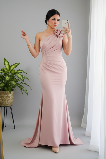 Vestido Rosa Palo Un Hombro Rosa 3D Sirena cod.923