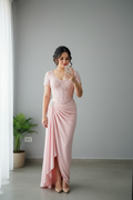 Vestido Rosa Palo Corset con Perlas cod.711