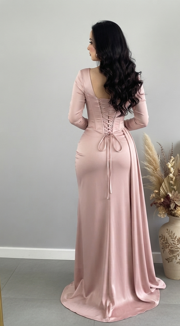 Vestido Sirena Rosa Palo con Corset y Abertura cod.V809