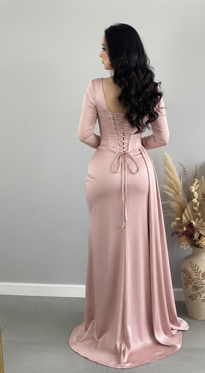 Vestido Sirena Rosa Palo con Corset y Abertura cod.V809