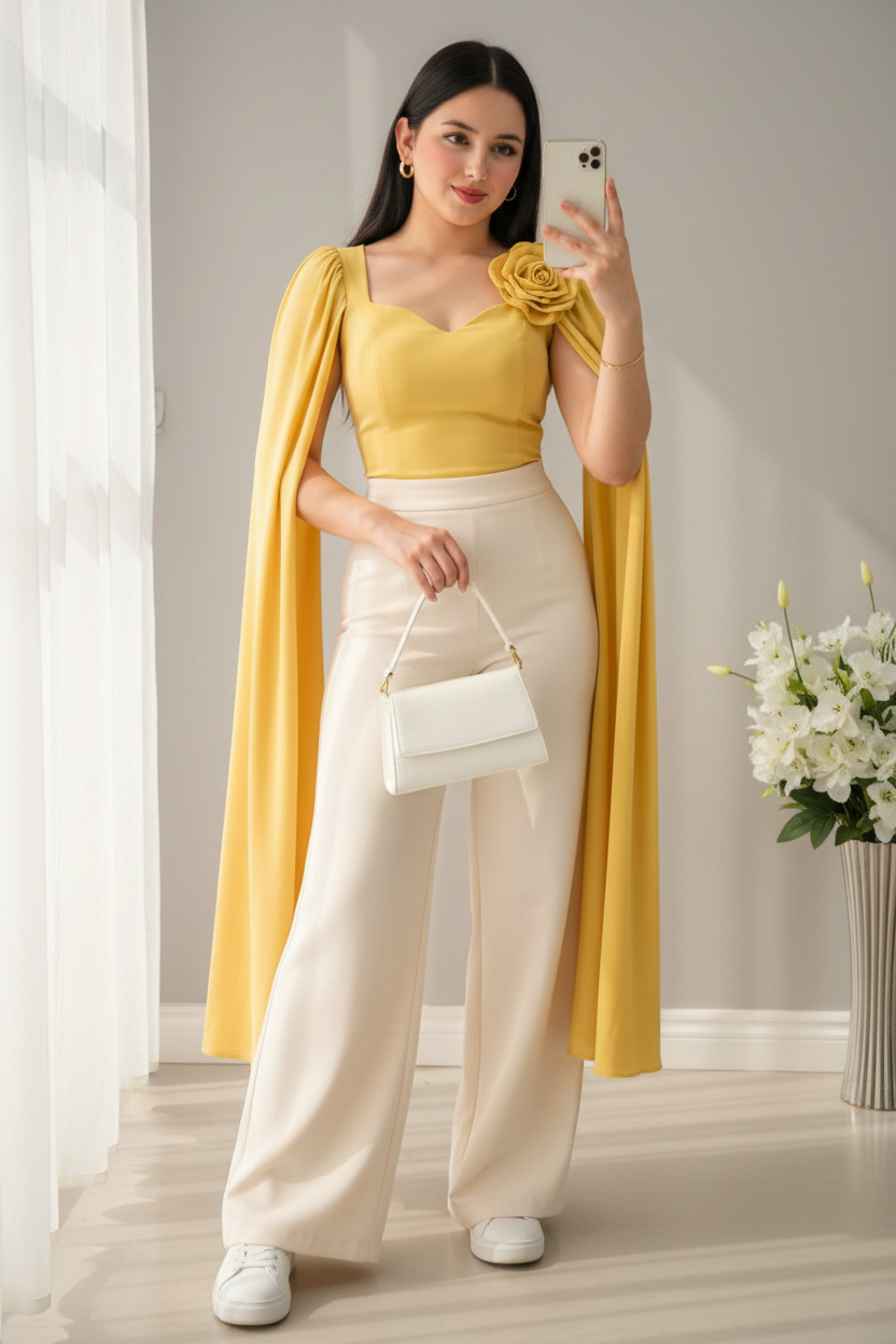 Conjunto Dos Piezas Amarillo con Capa y Rosa cod.C932