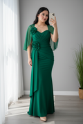 Vestido Verde Esmeralda Sirena con Bolero Tul y Rosas D cod.719