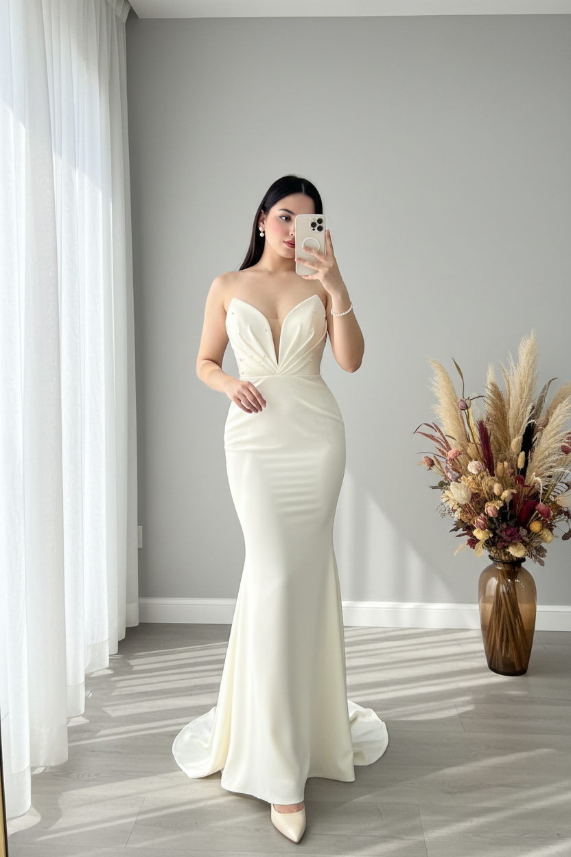 Vestido Novia Sirena Ivory | Escote V Profundo o cod.V435