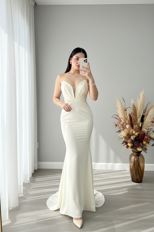 Vestido Novia Sirena Ivory | Escote V Profundo o cod.V435