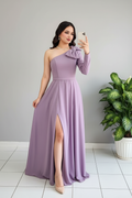 Vestido Lila Un Hombro con Lazo cod.600