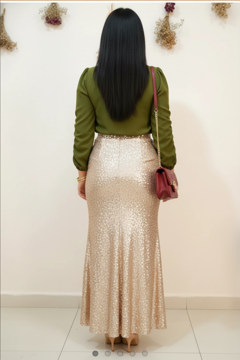 Blusa Verde Oliva con Moño y Mangas Fruncidas cod.292