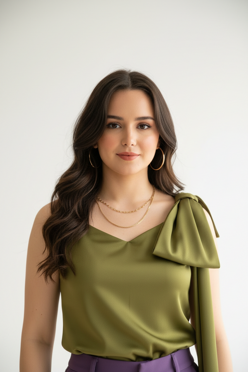Blusa Elegante Verde Oliva con Moño en Hombro - Sofisticada y Versátil cod.330