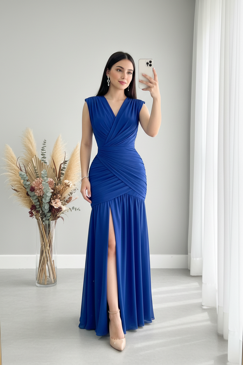 Vestido Azul Rey Escote V Cruzado cod.V419