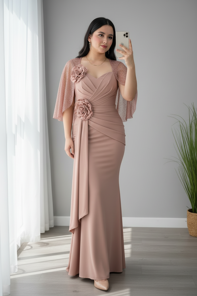 Vestido Rosa Mauve con Rosas D cod.708