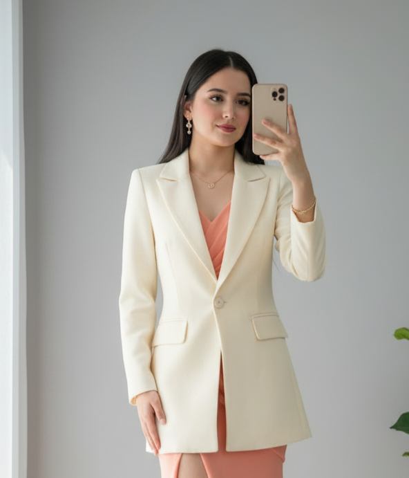 Blazer Largo Marfil Un Botón cod.B428
