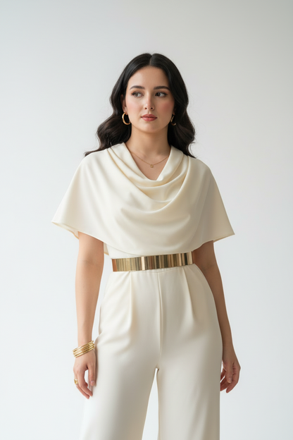 Enterizo Elegante Marfil con Capa  - Sofisticado cod.319