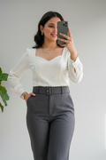 Blusa Blanca Escote Corazón con Perlas Dispersas cod.420