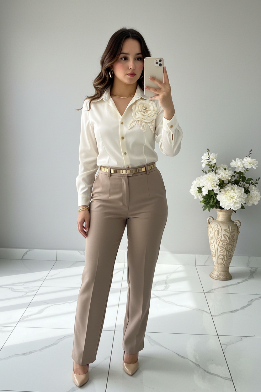 Conjunto Dos Piezas Marfil y taupe cod.C987