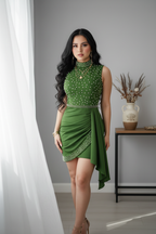 Vestido Verde Oliva Perlas Mini cod.V742
