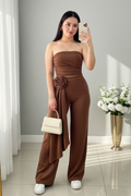 Conjunto Dos Piezas Café Marrón con Rosa cod.C930