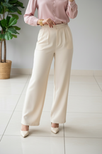 Pantalón Palazzo Marfil de Tiro Alto con Pinzas cod.445
