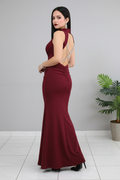 Vestido Sirena Vino Espalda Abierta con Cadenas de diamantes cod.640