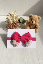 Bandita elástica con lazo en lino, decorado con perlas y diamantes cod. 085
