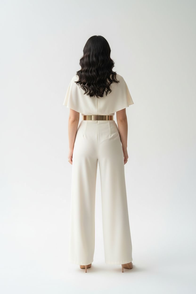 Enterizo Elegante Marfil con Capa  - Sofisticado cod.319