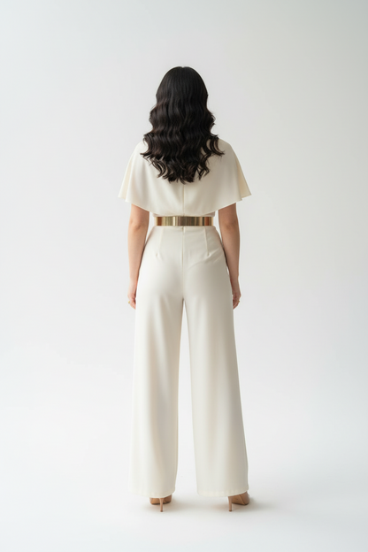 Enterizo Elegante Marfil con Capa  - Sofisticado cod.319