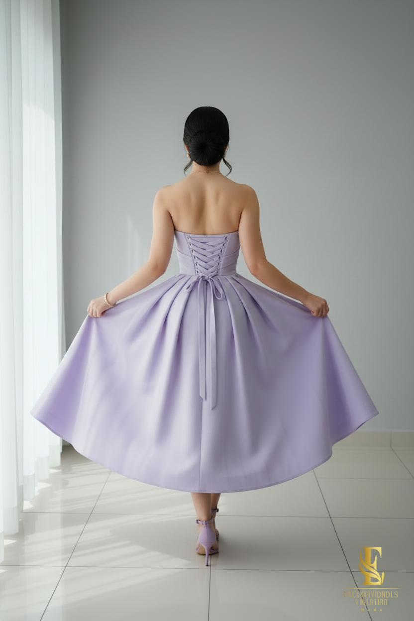 Vestido Lila Strapless Plisado cod.V326
