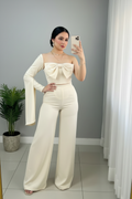 Set Crema Corset con Lazo 3D y Mangas Campana Exclusivo cod.806