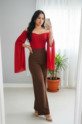 Conjunto Rojo Pasión con Pantalón Café cod.755