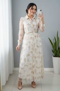 Vestido Libélulas Doradas — Chiffon Botones & Manga Larga cod.80