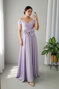 Vestido Lila — Hombros Descubiertos & Lazo cod.854