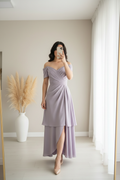 Vestido Lila Off-Shoulder Doble Capa cod.0089