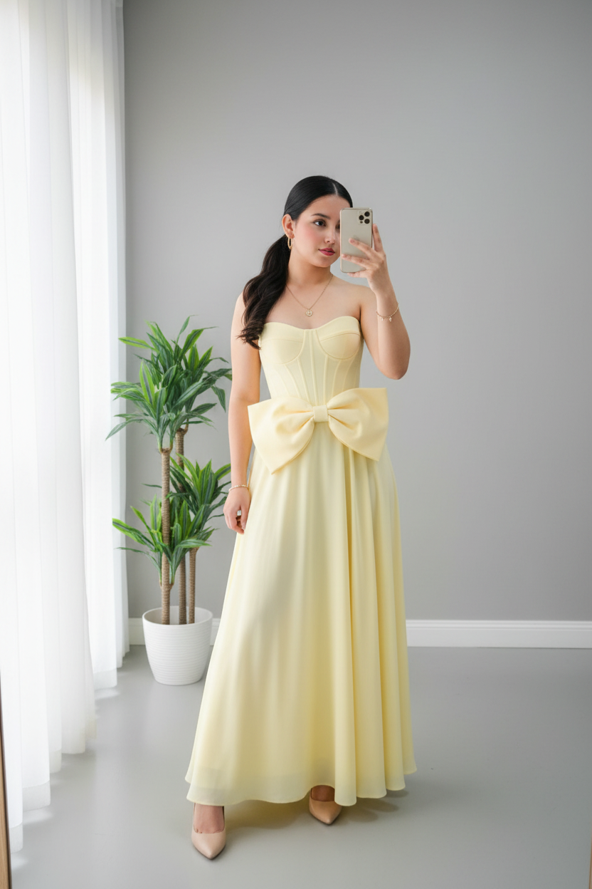 Vestido Amarillo Pastel Corset con Lazo cod.709