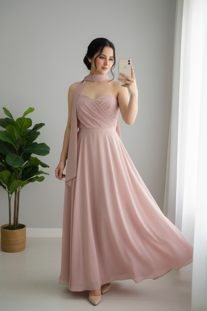 Vestido Maxi Rosa Palo Halter Corsé cod.00125