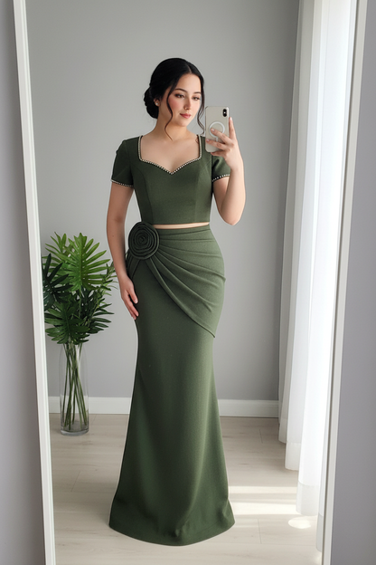Conjunto Dos Piezas Verde Olivo con Broche Espiral cod.C238