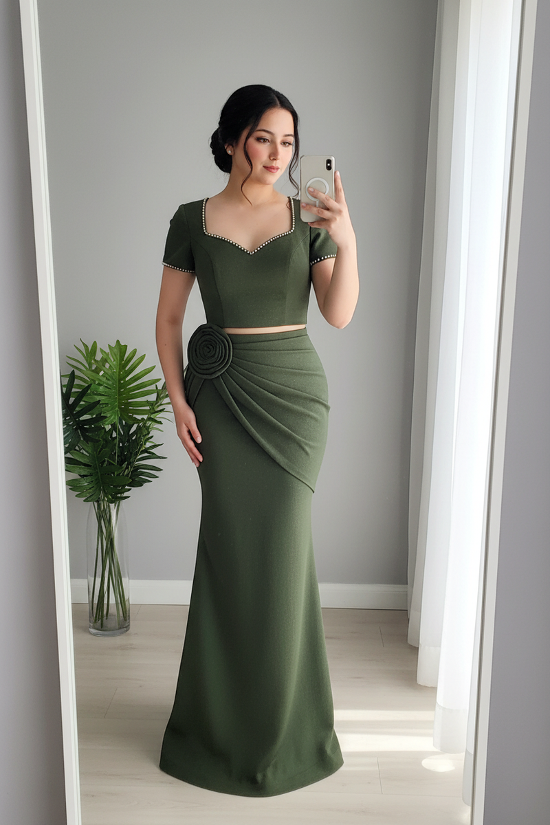 Conjunto Dos Piezas Verde Olivo con Broche Espiral cod.C238