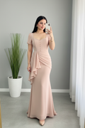 Vestido Blush Rosa Sirena con Botones y Volante Lateral cod.957
