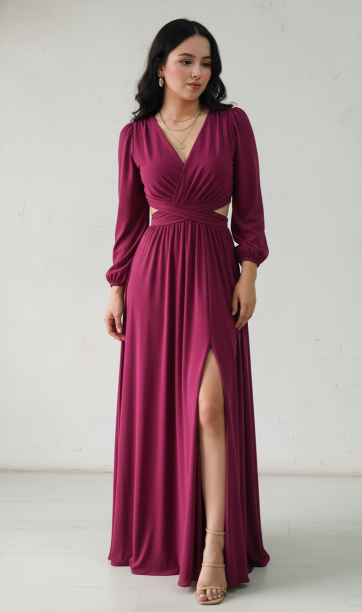 Vestido Sofia - Vestido Largo Elegante con Abertura y Escote en V | Cod.1017