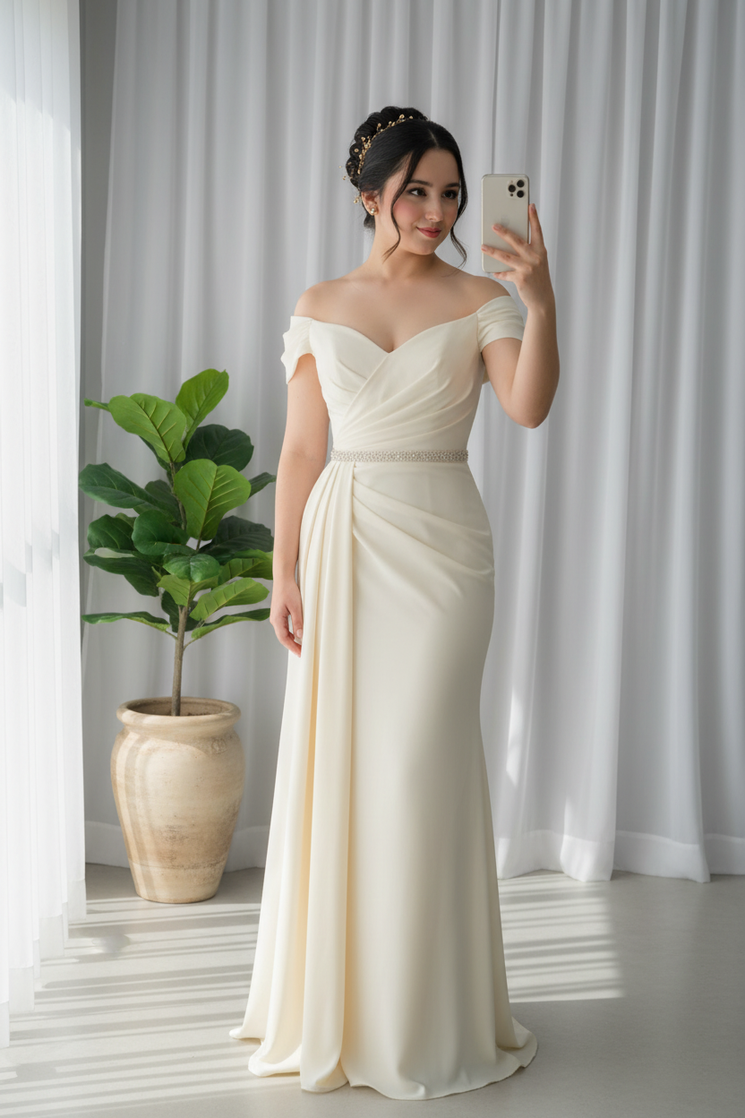 Vestido Blanco Off-Shoulder con Cinto de Cristales cod.0067