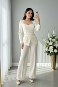 Conjunto Dos Piezas Blanco - Blazer Asimétrico + Pantalón Recto Cod.C838