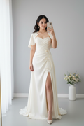 Vestido ivory sirena manga mariposa flores 3D abertura frontal C.1942