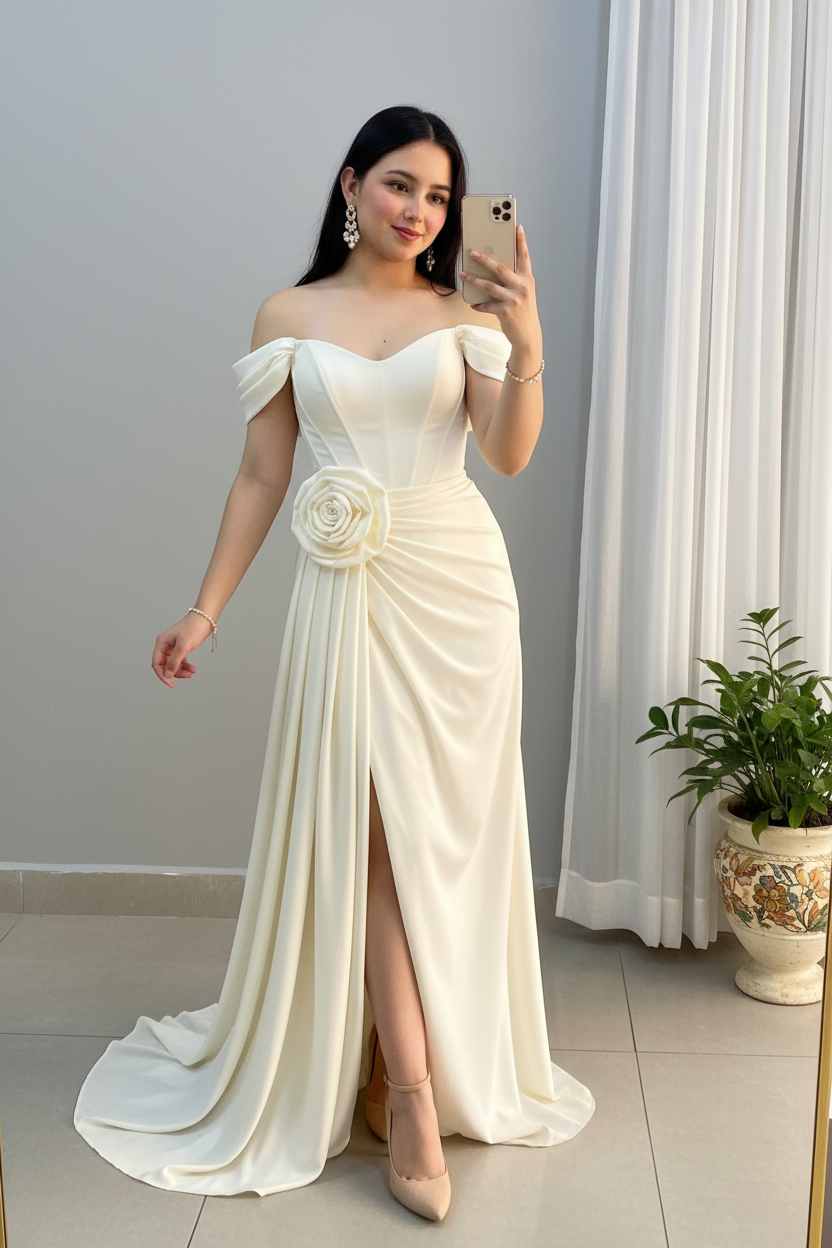 Vestido Ivory Off-Shoulder Rosa cod.002