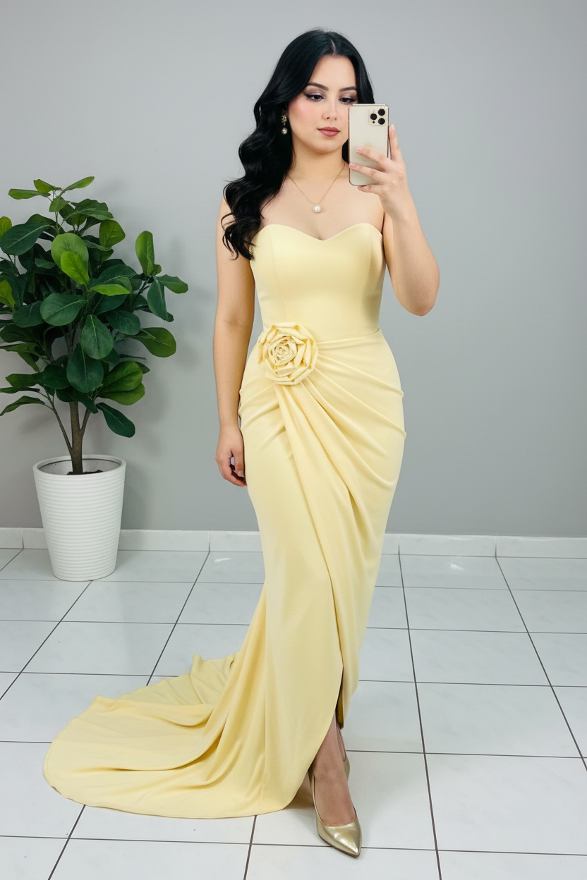 Vestido Amarillo Rosa D cod.591