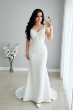 Vestido Novia Blanco Sirena con Bordado de Perlas cod.V0025