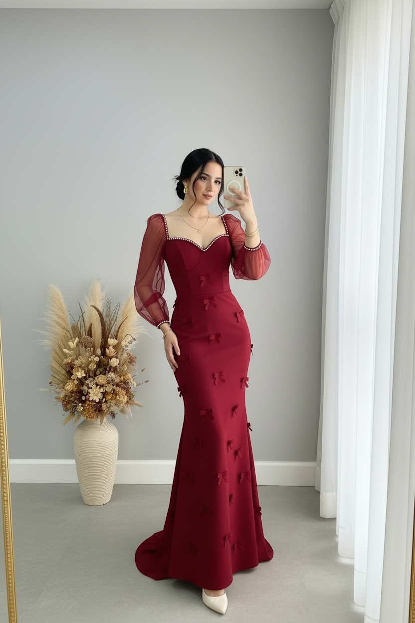 Vestido Vino Lazos Tul cod.V413