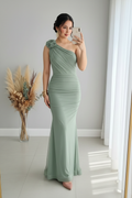 Vestido Sirena Un Hombro Verde Salvia Rosa D cod.V398