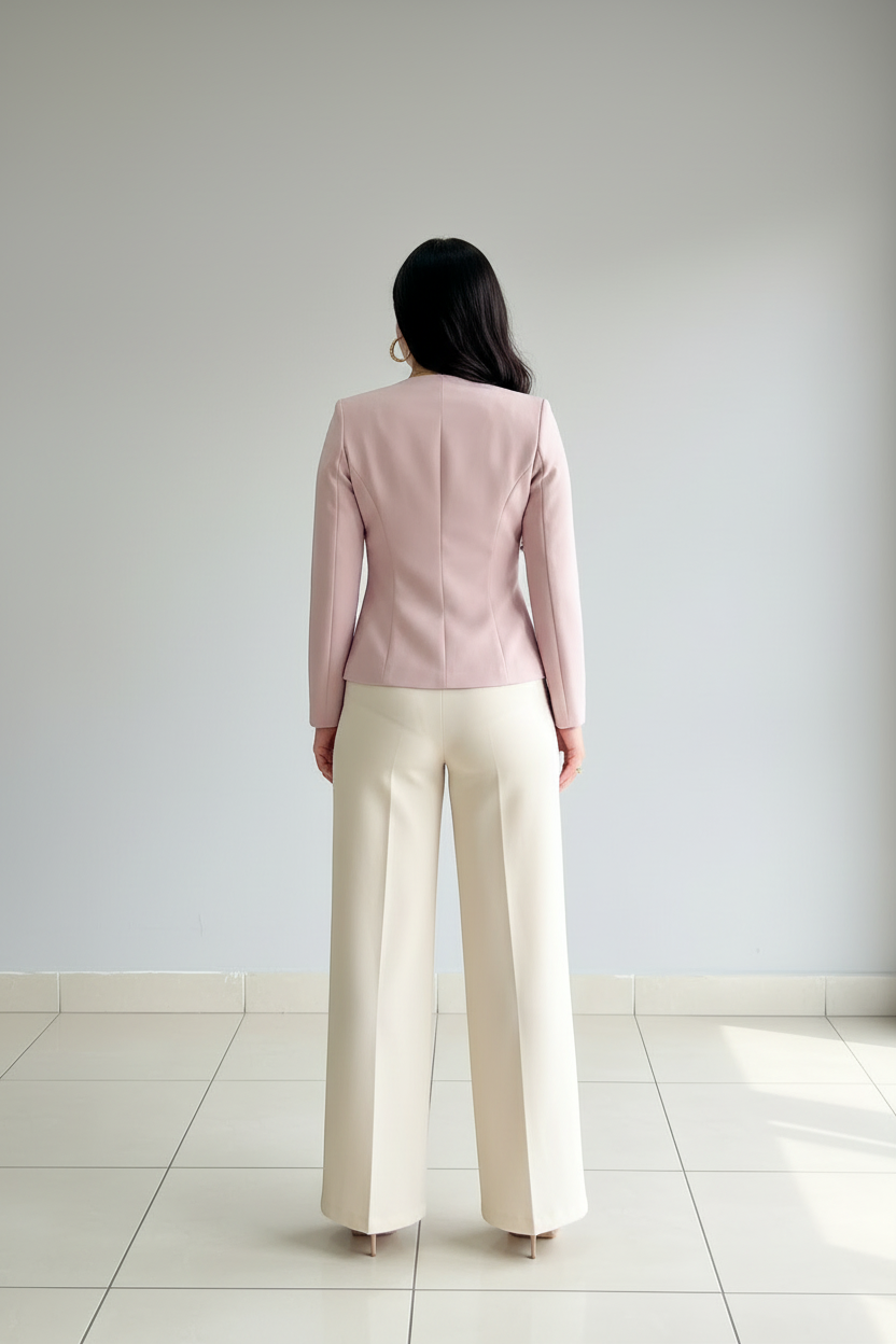 Pantalón Crema Palazzo de Tiro Alto con Pinzas cod.408