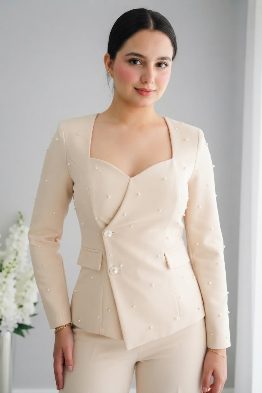 Conjunto Blazer Perlas Crema | cod.CB-003