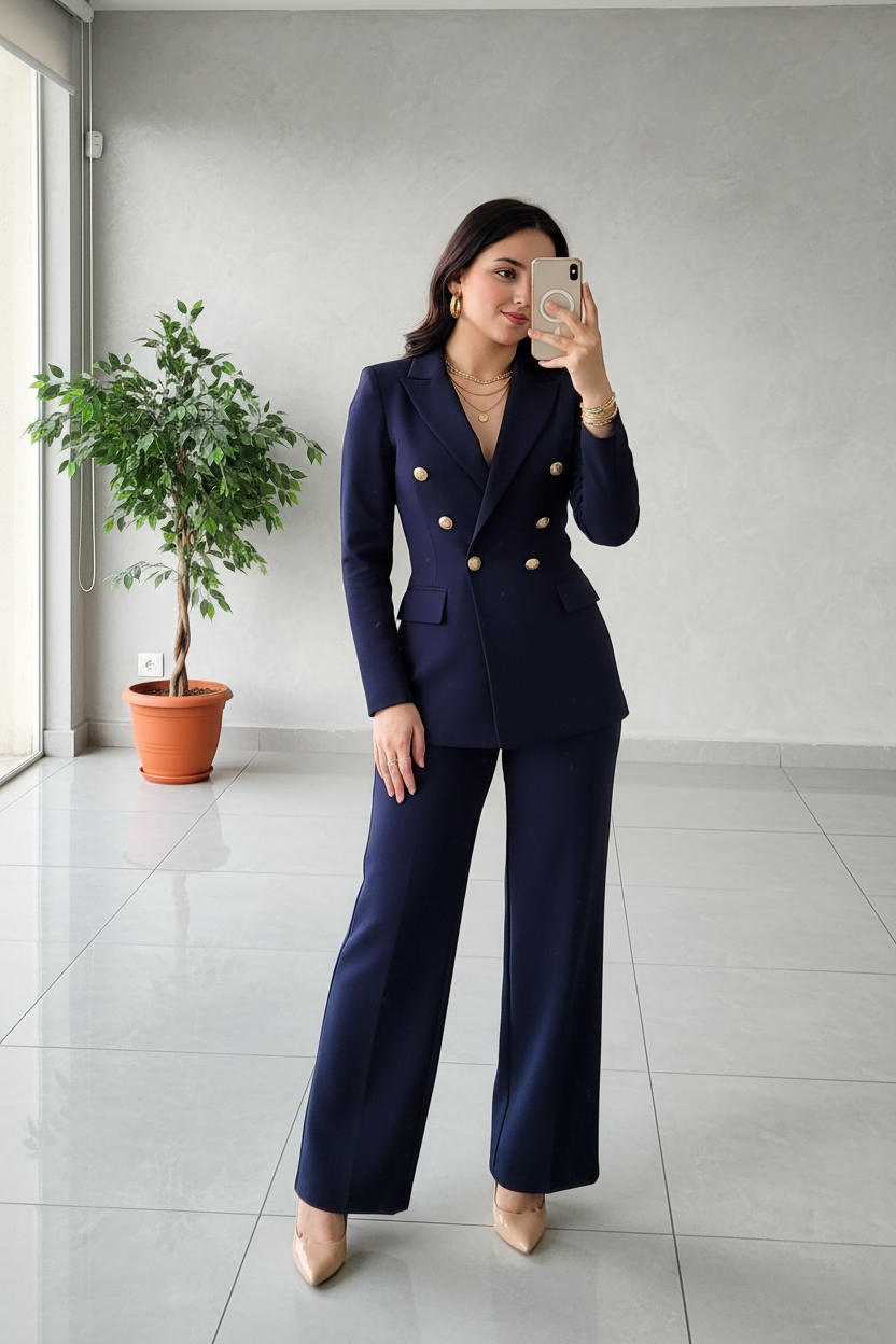 Conjunto Sastre Azul Marino con Botones Dorados: Blazer + Pantalón - Premium cod.323