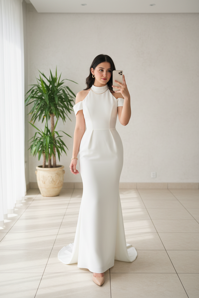 Vestido White Halter Cold-Shoulder Sirena cod.571