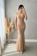 Vestido Nude Sirena con Tul y Tirantes cod.V363